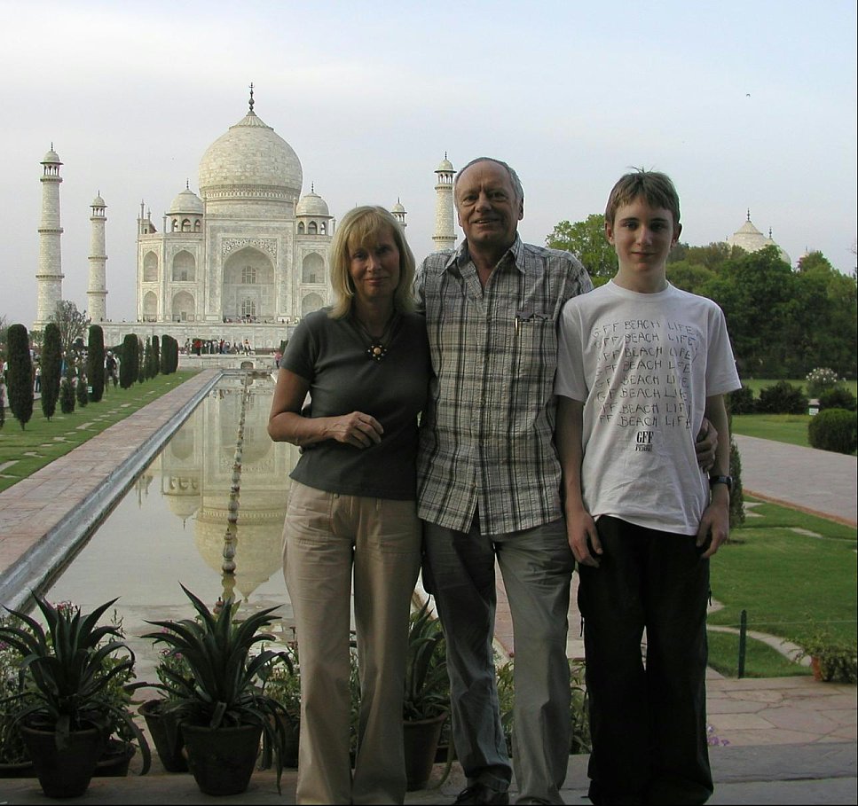 JPEG image - The three of us at the Taj Mahal. The Oberoi takes guests the short ride there in eco-friendly open electric carts ...