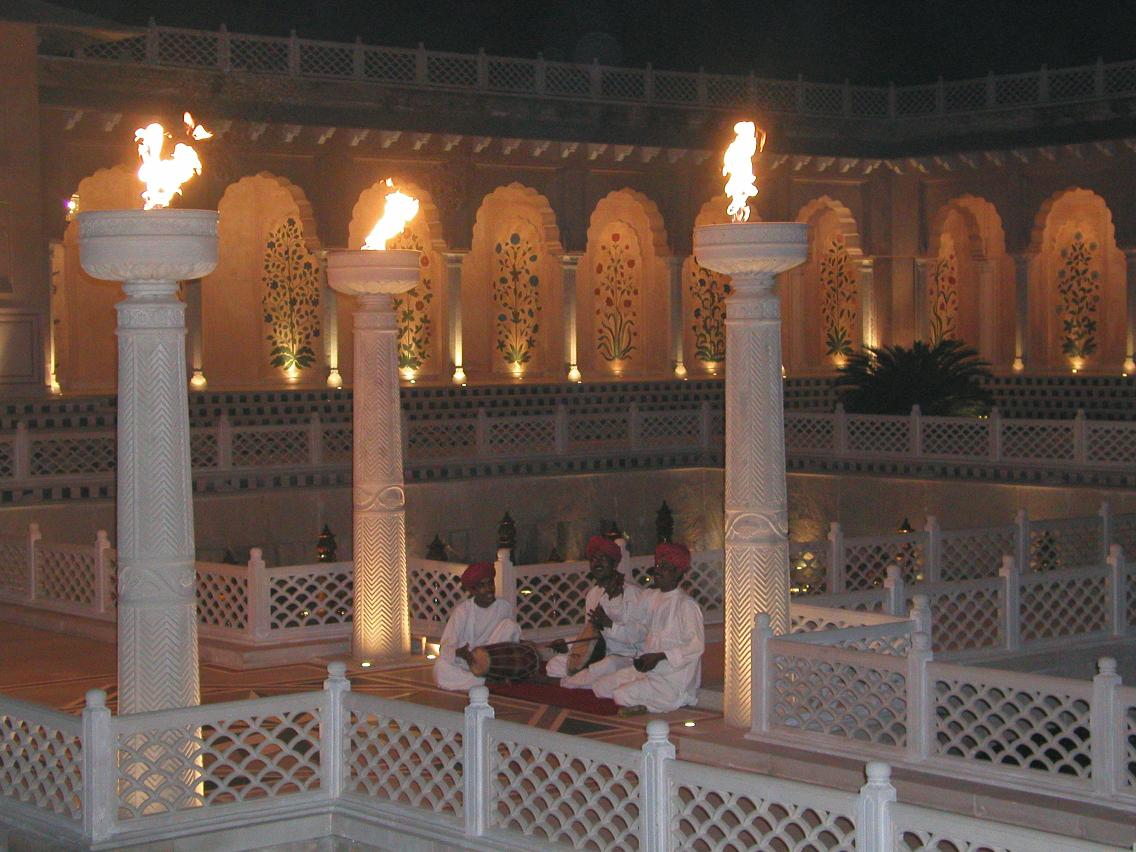 JPEG image - Oberoi hotel, Agra: inner courtyard. The panels of carved marble can be seen well in this shot: there must have been hundreds of them here and in the pool area at the back of the hotel  ...