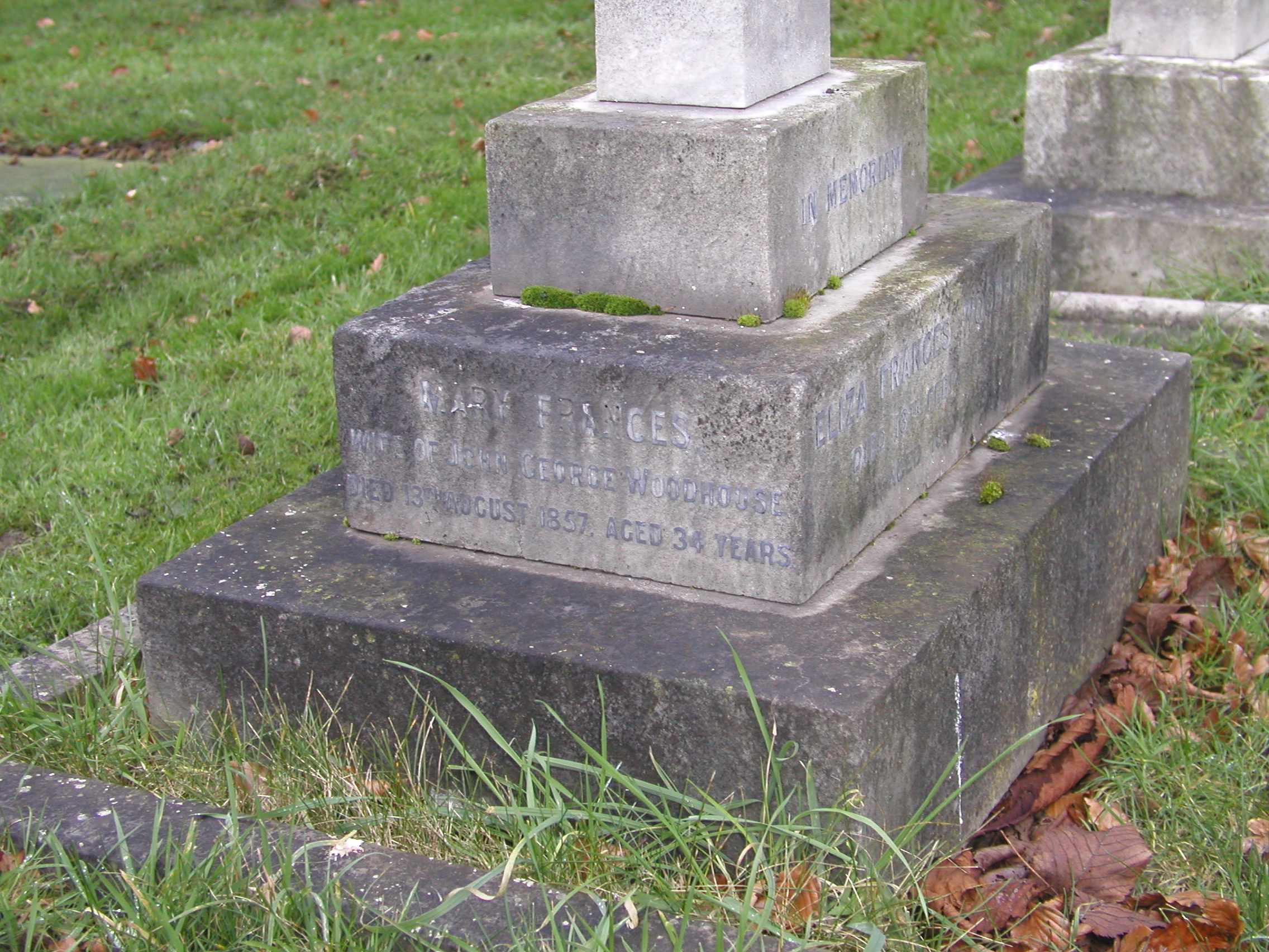 JPEG image - Gravestone of Mary Frances, wife of John George Woodhouse